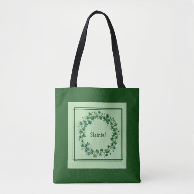 Celtic Charm: Shamrock Wreath & Gaelic Blessing Tote Bag (Front)