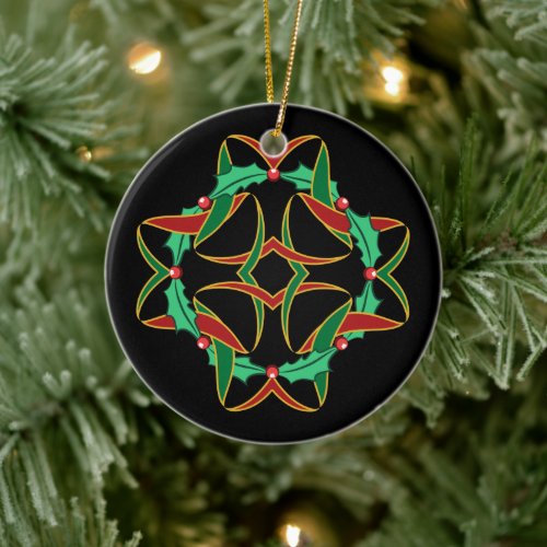 Celtic Christmas Holly Wreath Ceramic Ornament