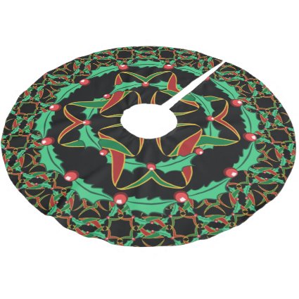 Celtic Christmas Holly Wreath Pattern Brushed Polyester Tree Skirt