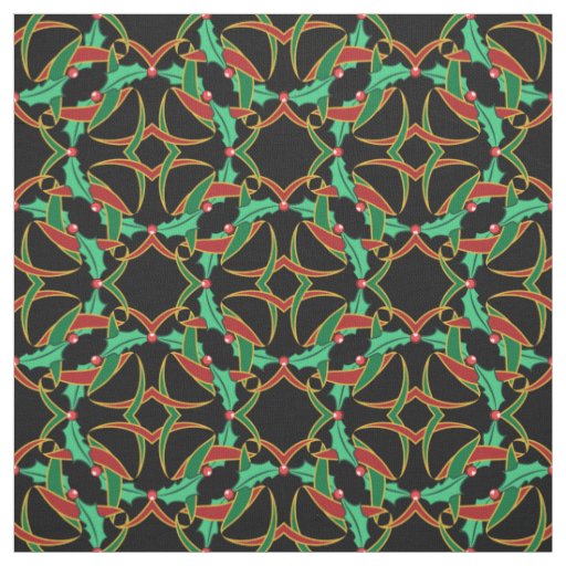 Celtic Christmas Holly Wreath Pattern Fabric