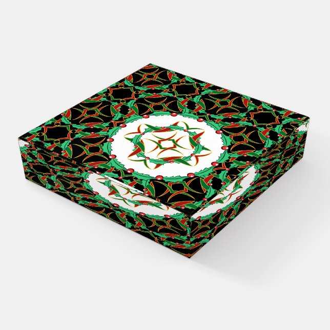 Celtic Christmas Holly Wreath Pattern Paperweight (Angled)
