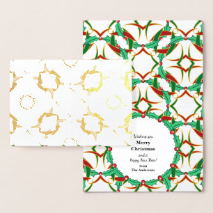 Celtic Christmas Holly Wreath Pattern Personalized Foil Card