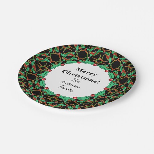 Celtic Christmas Holly Wreath Pattern Personalized Paper Plates