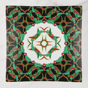Celtic Christmas Holly Wreath Pattern Trinket Tray