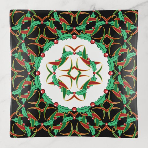 Celtic Christmas Holly Wreath Pattern Trinket Tray