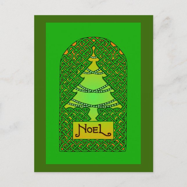 Celtic Christmas Tree - Green Holiday Postcard (Front)