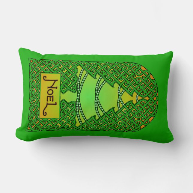 Celtic Christmas Tree - Green Lumbar Pillow (Front)