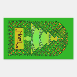 Celtic Christmas Tree - Green Rectangular Sticker