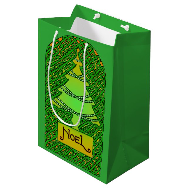 Celtic Christmas Tree Medium Gift Bag (Front Angled)