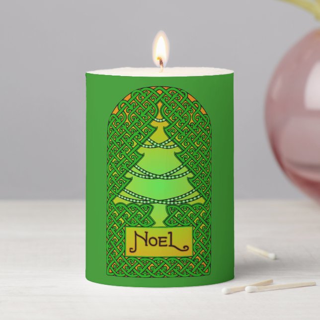 Celtic Christmas Tree Pillar Candle (In Situ)