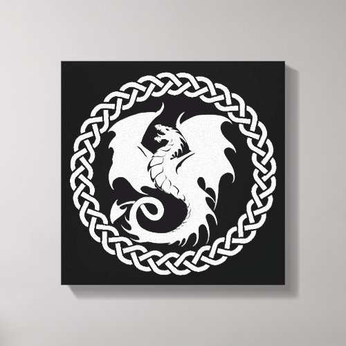 Celtic Circle Dragon Black White Canvas Print
