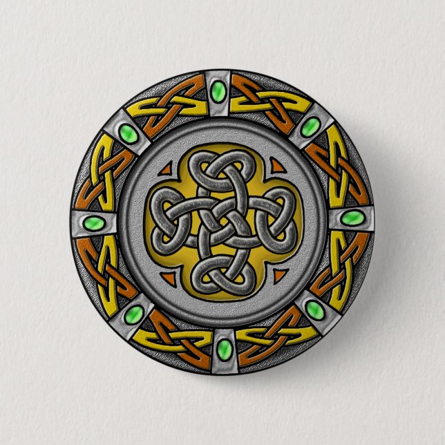 Celtic circle - steel and leather pinback button (Front)