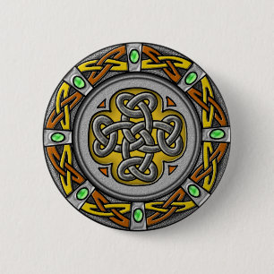 Celtic circle - steel and leather pinback button