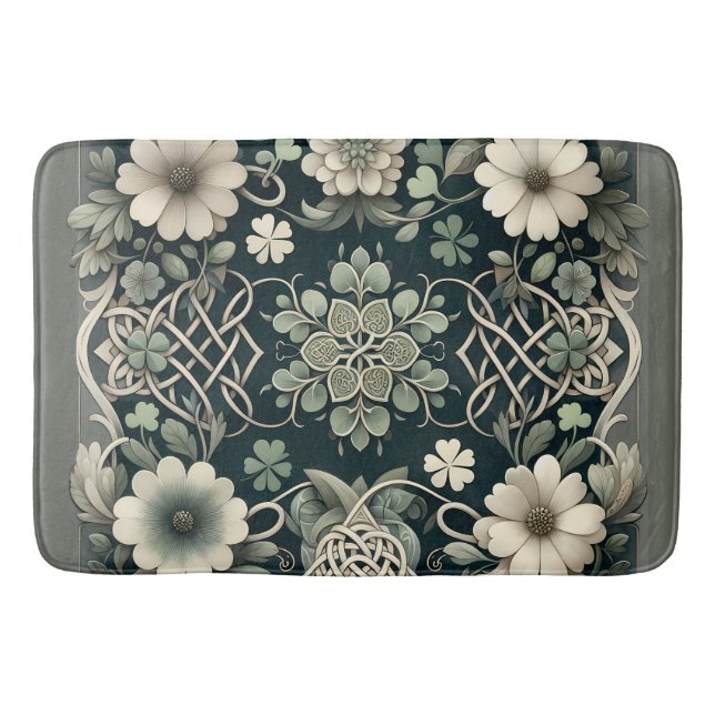 Celtic Clover Floral Charm Bath Mat (Front)