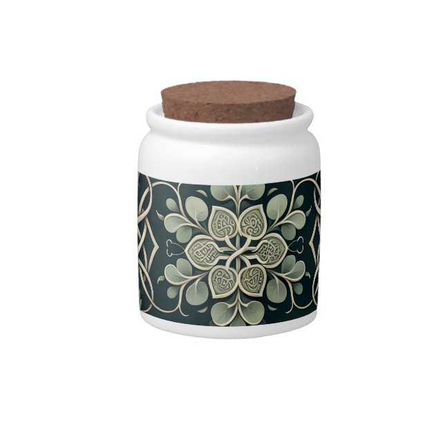 Celtic Clover Floral Charm Candy Jar (Front)