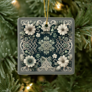 Celtic Clover Floral Charm Ceramic Ornament