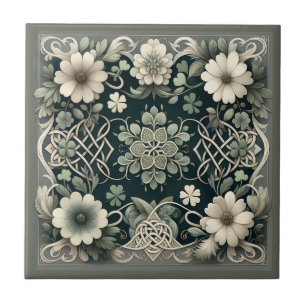 Celtic Clover Floral Charm Ceramic Tile