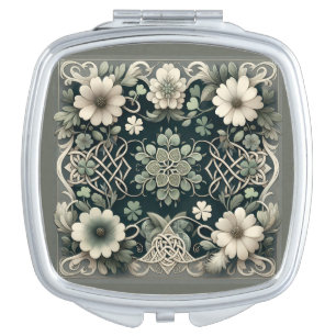 Celtic Clover Floral Charm Compact Mirror