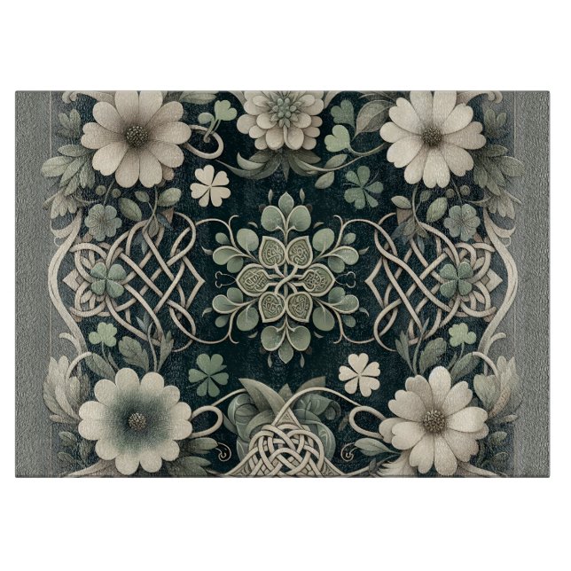 Celtic Clover Floral Charm Cutting Board (Front)
