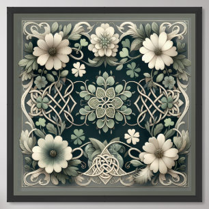 Celtic Clover Floral Charm Framed Art