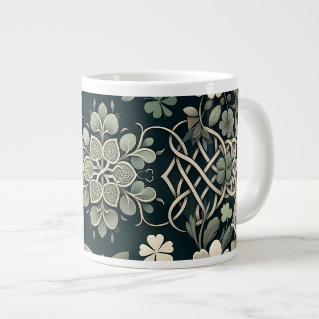 Celtic Clover Floral Charm Giant Coffee Mug (Front Right)