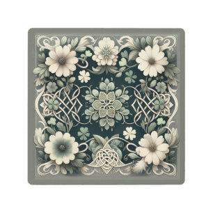 Celtic Clover Floral Charm Metal Print