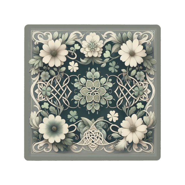 Celtic Clover Floral Charm Metal Print (Front)