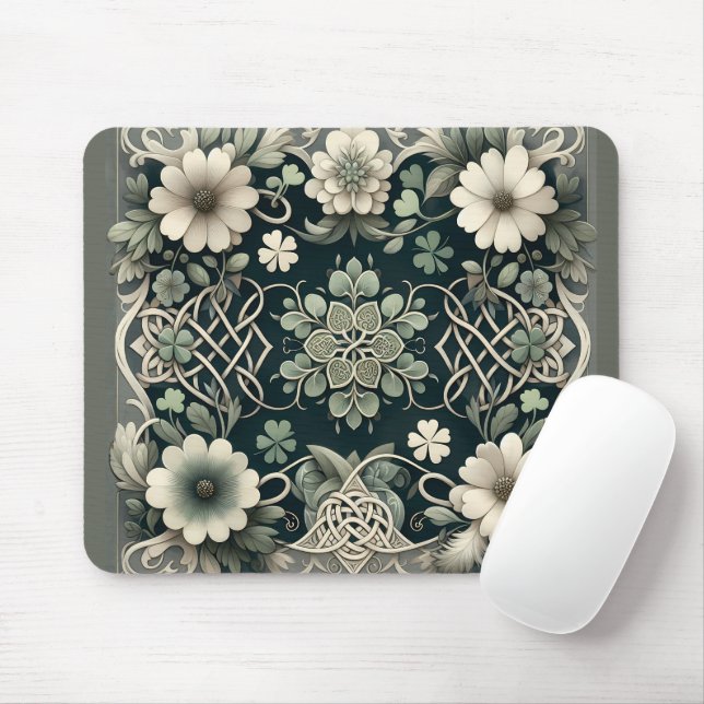 Celtic Clover Floral Charm Mouse Pad (With Mouse)