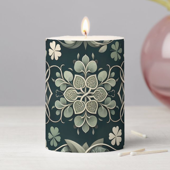 Celtic Clover Floral Charm Pillar Candle (In Situ)