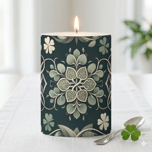 Celtic Clover Floral Charm Pillar Candle