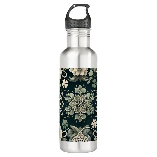 Celtic Clover Floral Charm Stainless Steel Water Bottle (Front)