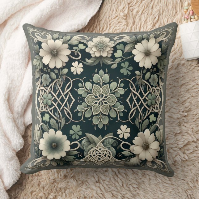 Celtic Clover Floral Charm Throw Pillow (Blanket)