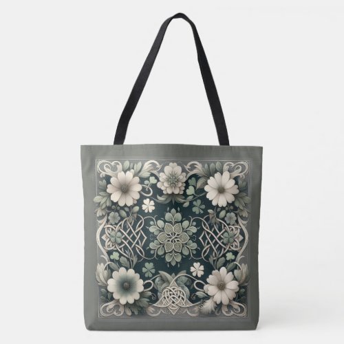 Celtic Clover Floral Charm Tote Bag