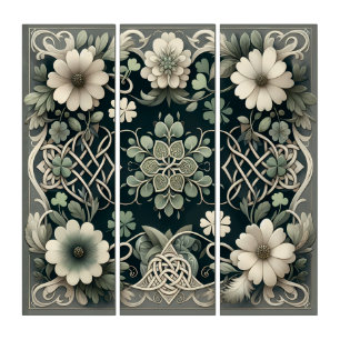 Celtic Clover Floral Charm Triptych