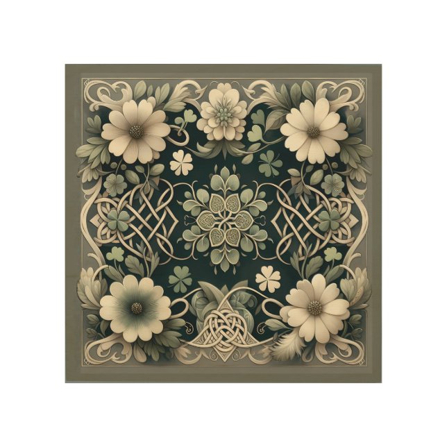 Celtic Clover Floral Charm Wood Wall Art (Front)