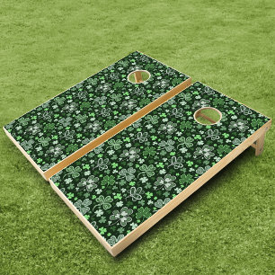 Celtic Clover Pattern Green Irish Hearts Cornhole Set