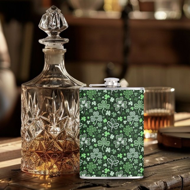 Celtic Clover Pattern Green Irish Hearts Flask (Creator Uploaded)
