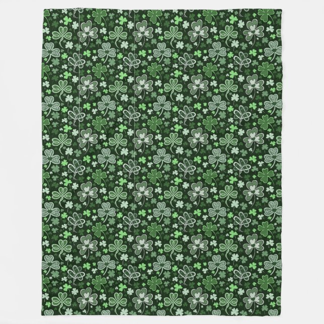 Celtic Clover Pattern Green Irish Hearts Fleece Blanket (Front)