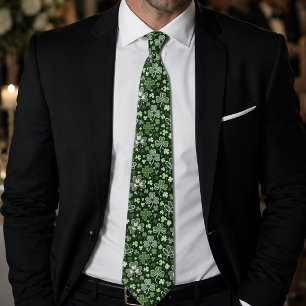 Celtic Clover Pattern Green Irish Hearts Neck Tie