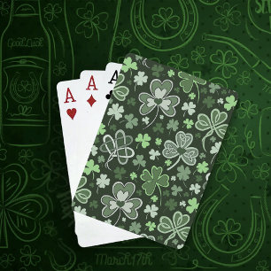 Celtic Clover Pattern Green Irish Hearts Poker Cards