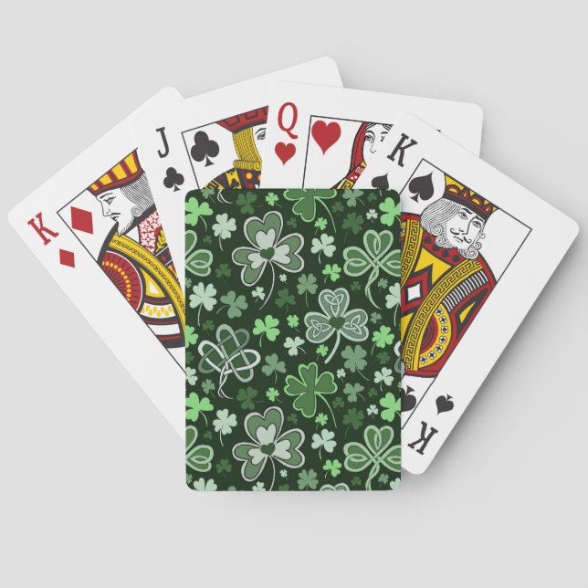 Celtic Clover Pattern Green Irish Hearts Poker Cards (Back)