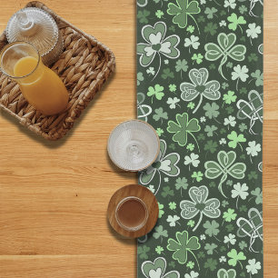 Celtic Clover Pattern Green Irish Hearts Short Table Runner