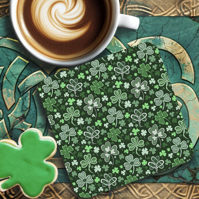 Celtic Clover Pattern Green Irish Hearts Square Paper Coaster (Creator Uploaded)