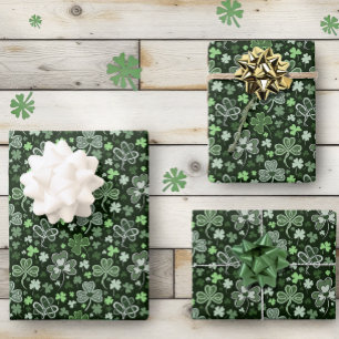 Celtic Clover Pattern Green Irish Hearts Wrapping Paper Sheets