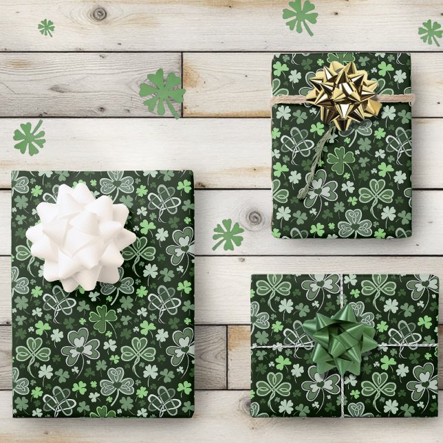 Celtic Clover Pattern Green Irish Hearts Wrapping Paper Sheets (Creator Uploaded)