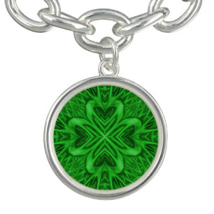 Celtic Clover Vintage Green Fractal Kaleidoscope Charm Bracelet
