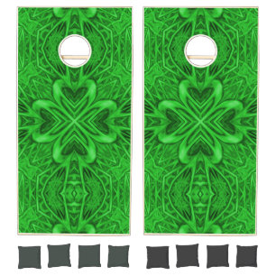 Celtic Clover Vintage Green Fractal Kaleidoscope Cornhole Set