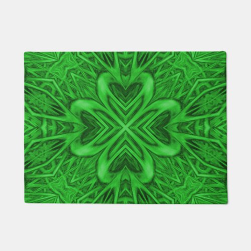 Celtic Clover Vintage Green Fractal Kaleidoscope Doormat