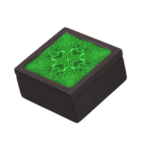 Celtic Clover Vintage Green Fractal Kaleidoscope Keepsake Box