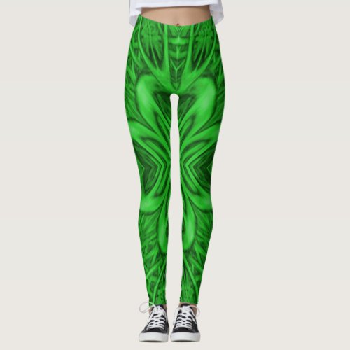 Celtic Clover Vintage Green Fractal Kaleidoscope Leggings